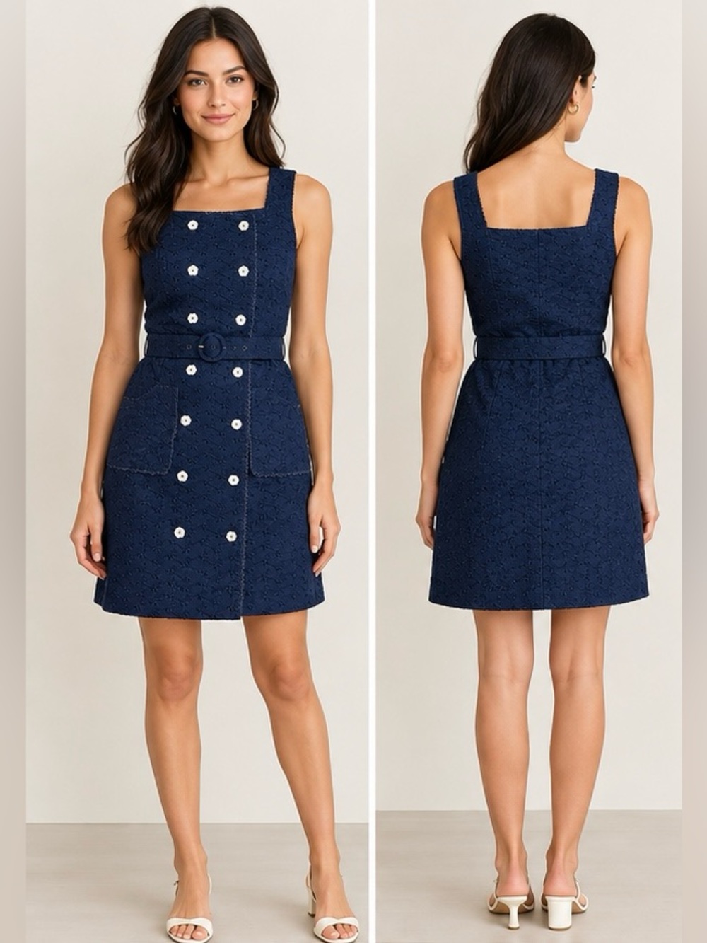 CARTLOLINA Nantucket Navy Eyelet Cotton  Dress Size:XXS Old Money Coastal